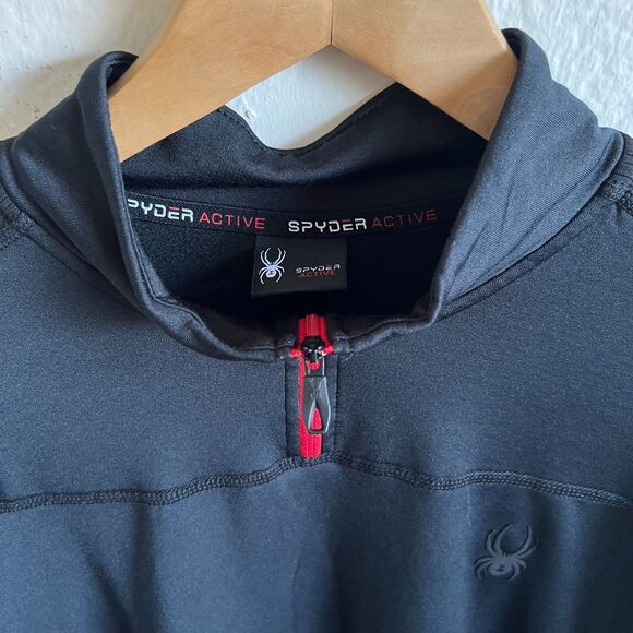 SPYDER Active ProWeb Black Fleece Lined 1/4 Zip Stretch Pullover Mens Large - Picture 6 of 9